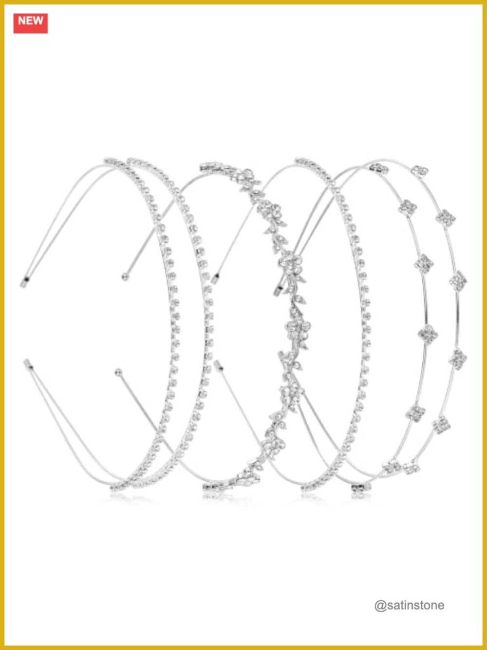 Rhinestone Headband Set 4 Pc Metal Silver Bridal Wedding Hair Accessories for